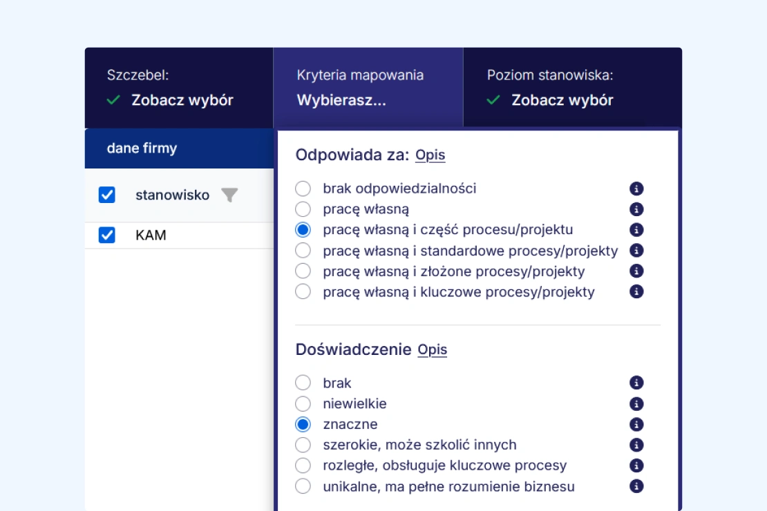 Zrzut ekranu aplikacji do mapowania stanowisk